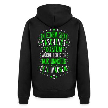 In einem sexy FaschingsKostüm unnötig geil machen - Unisex Premium Bio Zip Hoodie - Schwarz - Hinten - Nico (187cm)