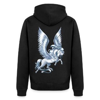 Pegasus Schwimmdock - Unisex Premium Bio Zip Hoodie - Schwarz - Hinten - Nico (187cm)