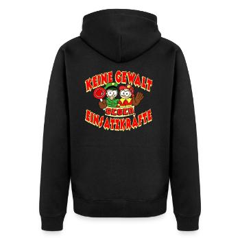 Keine Gewalt gegen Einsatzkräfte - Unisex Premium Bio Zip Hoodie - Schwarz - Hinten - Nico (187cm)