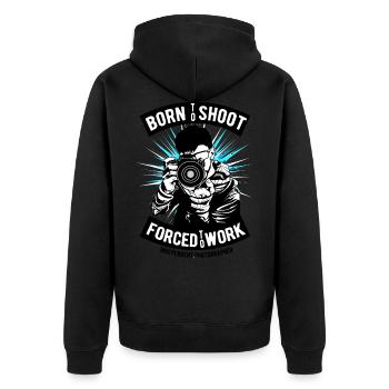Born to shoot forced to work Photographer - Unisex Premium Bio Zip Hoodie - Schwarz - Hinten - Nico (187cm)