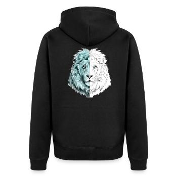 Ein gezeichneter hübscher Löwe in Blau und Weiß - Unisex Premium Bio Zip Hoodie - Schwarz - Hinten - Nico (187cm)