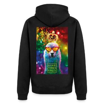 01 Lama GOOD VIBES ONLY Luxury Poster Margarita Art - Unisex Premium Organic Zip Hoodie - black - Back - Nico (187cm)