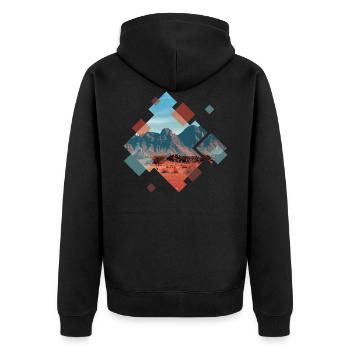 Landschaft in geometrischen Formen - Unisex Premium Bio Zip Hoodie - Schwarz - Hinten - Nico (187cm)
