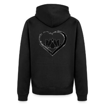 Schwarzer Herz-Lotus - Unisex Premium Bio Zip Hoodie - Schwarz - Hinten - Nico (187cm)
