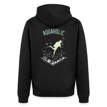 Aquaholic Shirt · Taucher Sport · Wasser Geschenk - Unisex Premium Bio Zip Hoodie - Schwarz - Hinten - Nico (187cm)