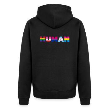 HUMAN Flag LGBT Gay Pride Transgender T Shirt - Unisex Premium Organic Zip Hoodie - black - Back - Nico (187cm)