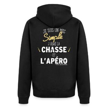 I am a simple guy I like hunting and aperitif - Unisex Premium Organic Zip Hoodie - black - Back - Nico (187cm)