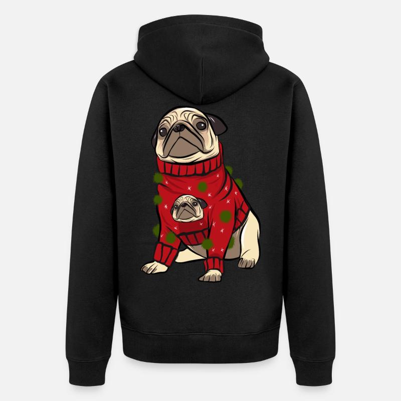 Mops im hässlichen Weihnachtspullover - Unisex Premium Bio Zip Hoodie - Schwarz