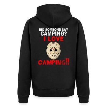 Jason Freitag 13 HALLOWEEN - Unisex Premium Bio Zip Hoodie - Schwarz - Hinten - Nico (187cm)