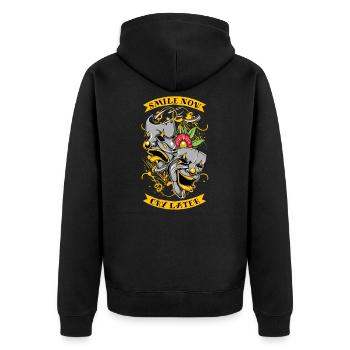 devise inspirante Sourire maintenant les vins plus tard - Veste à capuche bio Premium Unisexe - noir - Dos - Nico (187cm)