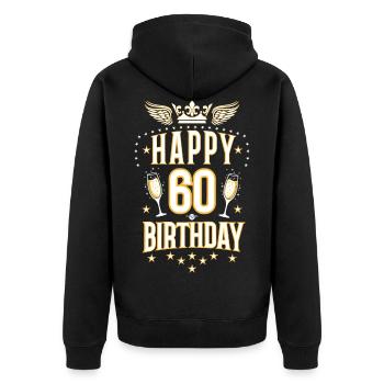 06 Happy 60 Birthday Crown Wings - Unisex Premium Bio Zip Hoodie - Schwarz - Hinten - Nico (187cm)
