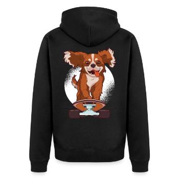 Hund Skateboard Cavalier King Charles Spaniel - Unisex Premium Bio Zip Hoodie - Schwarz - Hinten - Nico (187cm)