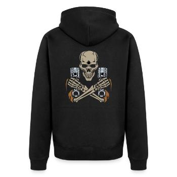 Kfz Mechaniker Skelett Kolben Tuning - Unisex Premium Bio Zip Hoodie - Schwarz - Hinten - Nico (187cm)