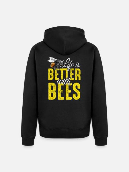 bee - Unisex Premium Organic Zip Hoodie - black