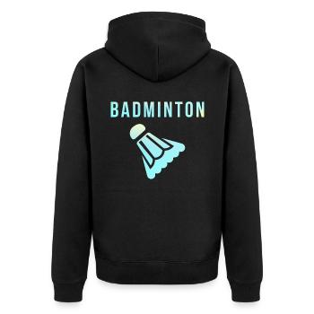 Badminton Federball - Unisex Premium Bio Zip Hoodie - Schwarz - Hinten - Nico (187cm)
