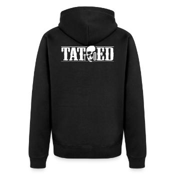 Tattoo Skull & Outlaw Streetwear - Unisex Premium Bio Zip Hoodie - Schwarz - Hinten - Nico (187cm)