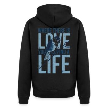 Tier Vogel Vögel Geschenkidee - Unisex Premium Bio Zip Hoodie - Schwarz - Hinten - Nico (187cm)
