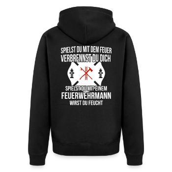 Freiwillige Feuerwehr - Unisex Premium Bio Zip Hoodie - Schwarz - Hinten - Nico (187cm)