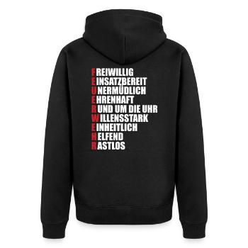 Feuerwehr - Unisex Premium Bio Zip Hoodie - Schwarz - Hinten - Nico (187cm)