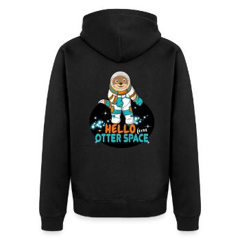 Hello from Otter Space, Weltall - Unisex Premium Bio Zip Hoodie - Schwarz - Hinten - Nico (187cm)