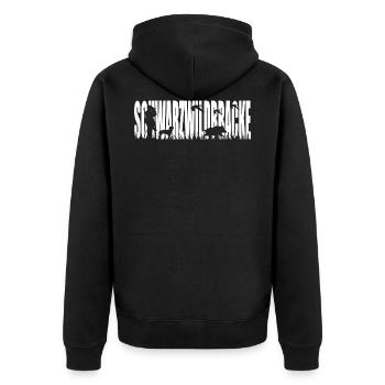 SCHWARZWILDBRACKE Jagdhund Wilsigns Jagd Jäger - Unisex Premium Bio Zip Hoodie - Schwarz - Hinten - Nico (187cm)