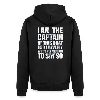 Kapitän Segeln Skipper - Unisex Premium Bio Zip Hoodie - Schwarz - Hinten - Nico (187cm)