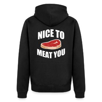 Nice to Meat You - Unisex Premium Organic Zip Hoodie - black - Back - Nico (187cm)