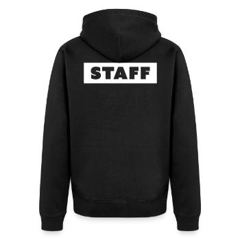 STAFF - Unisex Premium Bio Zip Hoodie - Schwarz - Hinten - Nico (187cm)