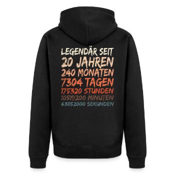 20. Geburtstag - Legendär seit 20 Jahren - Unisex Premium Bio Zip Hoodie - Schwarz - Hinten - Nico (187cm)