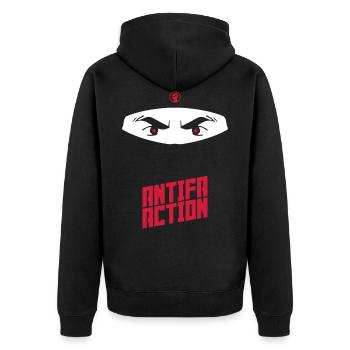 Antifa Action - Ninja - Unisex Premium Organic Zip Hoodie - black - Back - Nico (187cm)