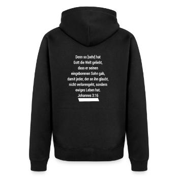Johannes 3,16 Bibelvers So sehr hat Gott T-Shirt - Unisex Premium Bio Zip Hoodie - Schwarz - Hinten - Nico (187cm)