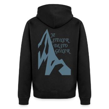 Berg T-Shirt - Je Steiler Desto Geiler - Unisex Premium Bio Zip Hoodie - Schwarz - Hinten - Nico (187cm)