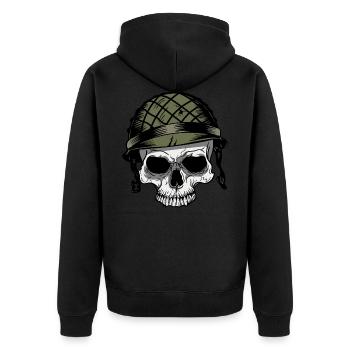 Soldier - Skull - Military - Soldier's Helmet - Unisex Premium Organic Zip Hoodie - black - Back - Nico (187cm)