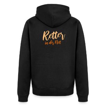 Retter in der Not - Unisex Premium Bio Zip Hoodie - Schwarz - Hinten - Nico (187cm)
