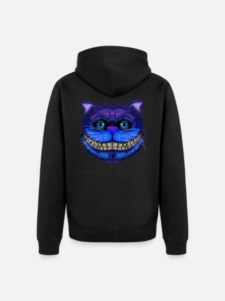 Katzengesicht Grinsende Katze Wunderland Geschenk - Unisex Premium Bio Zip Hoodie - Schwarz