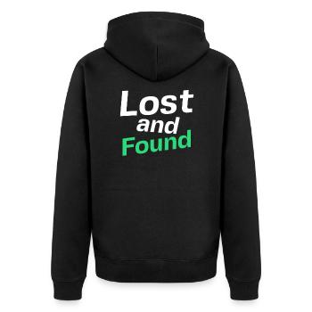 Lost and found verloren und gefunden - Unisex Premium Bio Zip Hoodie - Schwarz - Hinten - Nico (187cm)