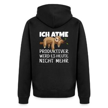 Faultier Relaxen Chillen Pause Schlafen - Unisex Premium Bio Zip Hoodie - Schwarz - Hinten - Nico (187cm)