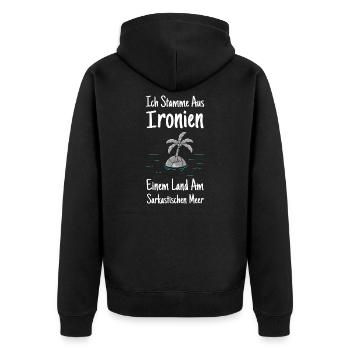 Ich komme aus Ironien ironische Ironie - Unisex Premium Bio Zip Hoodie - Schwarz - Hinten - Nico (187cm)