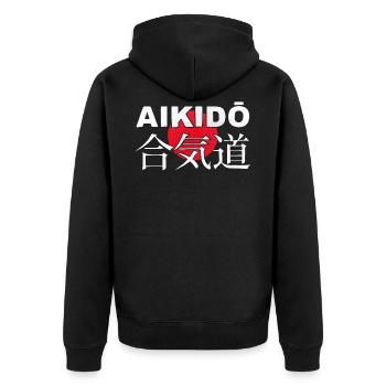 Aikido Kampfkunst Japanische Kanji Schrift - Unisex Premium Bio Zip Hoodie - Schwarz - Hinten - Nico (187cm)