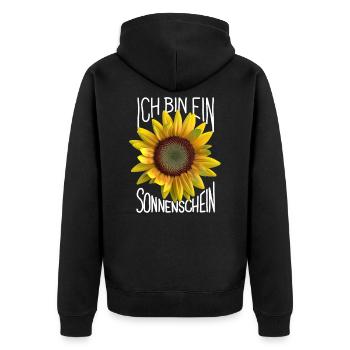 Ich bin ein Sonnenschein Sonnenblumen Shirt - Unisex Premium Bio Zip Hoodie - Schwarz - Hinten - Nico (187cm)