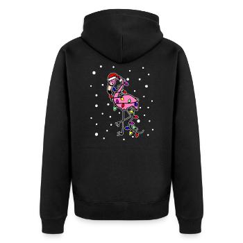 Pink Flamingo Weihnachten - Unisex Premium Bio Zip Hoodie - Schwarz - Hinten - Nico (187cm)