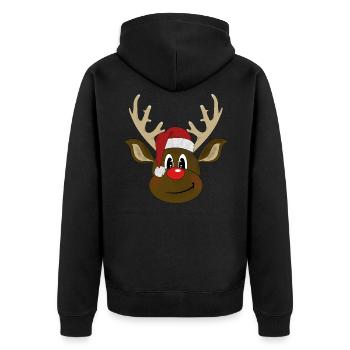 Reindeer with a Santa hat - Unisex Premium Organic Zip Hoodie - black - Back - Nico (187cm)