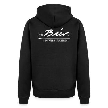 Probieren geht über studieren - Unisex Premium Bio Zip Hoodie - Schwarz - Hinten - Nico (187cm)