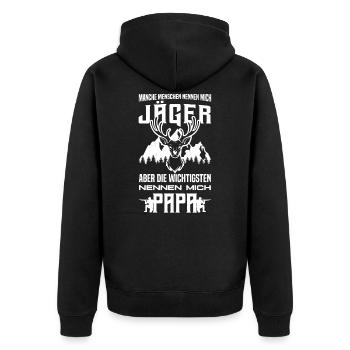 Jäger Vater Jagen Papa Vatertag Wildhüter Jagd - Unisex Premium Bio Zip Hoodie - Schwarz - Hinten - Nico (187cm)