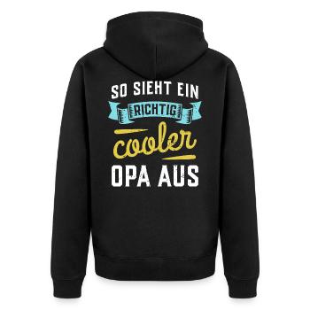 So sieht ein richtig cooler Opa aus - Unisex Premium Bio Zip Hoodie - Schwarz - Hinten - Nico (187cm)