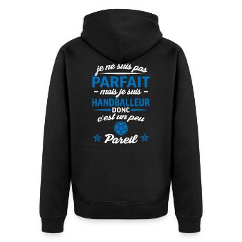 not perfect but handball, handball player - Unisex Premium Organic Zip Hoodie - black - Back - Nico (187cm)