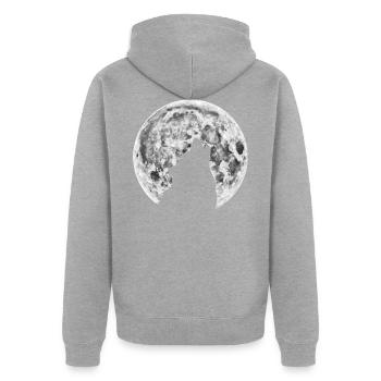 Wolf im Mond - Unisex Premium Bio Zip Hoodie - Grau meliert - Hinten - Nico (187cm)