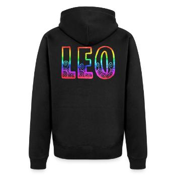 leo rs regenbogen - Unisex Premium Bio Zip Hoodie - Schwarz - Hinten - Nico (187cm)