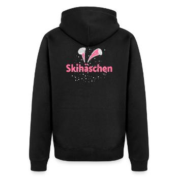 Skihäschen Skihaserl - Unisex Premium Bio Zip Hoodie - Schwarz - Hinten - Nico (187cm)