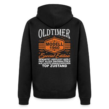 Oldtimer Modell 1960 Special Edition - Unisex Premium Bio Zip Hoodie - Schwarz - Hinten - Nico (187cm)